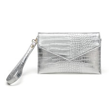 Small Envelope Clutch Purse for Women Vegan Leather Handbag Wallet Silver