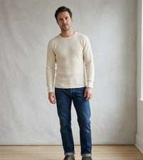Vintage J.E. Morgan Long Johns Thermal Shirt Waffle Knit Top Cream S 34-36 90s