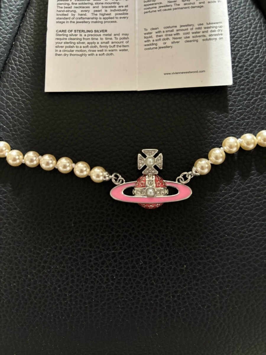 RT-3976778360 Vivienne Westwood ネックレス Vivienne Westwood Necklace ROXANNE Orb Pearl Choker Silver/Pink IN