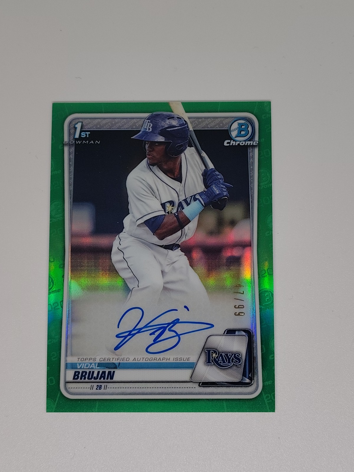 Topps 2020 Bowman Chrome Vidal Brujan Green Refractor Autograph #CPA-VB /99 Rays