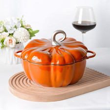 Horno holandés festivo calabaza 4 cuartos de galón de hierro fundido para cocina y decoración navideña