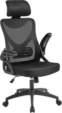 Yaheetech High Back Ergonomic Office Chair, Flip-Up Arms, Lumbar Support - Black
