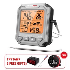 TempPro TP716W Leave-In Meat Thermometer Digital Probe Timer USDA Oven BBQ Grill