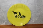 NICE! FIESTA halloween TRIO of BOO CATS 9" LUNCHEON lunch PLATE lemongrass WARE