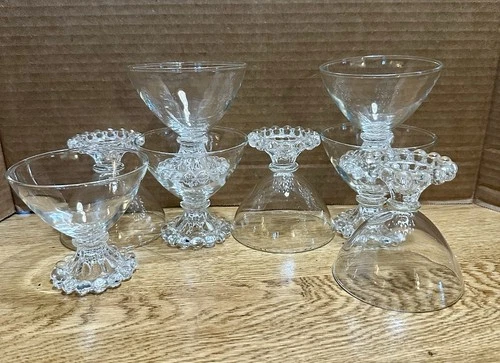 Set Of 8 Anchor Hocking Boopie Berwick Footed Sherbet Dessert Dish Clear Glass