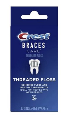 1 ~  CREST BRACES CARE ~ Threader Floss ~ (30) Single-Use Packets ~ Discontinued