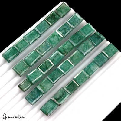 430 Ct Natural Green Brazilian Emerald Rectangular Cut Faceted Loose Gems Lot