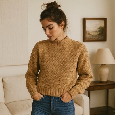 Le Rumi Saddle Brown Sweater Womens Medium Classic Preppy Heritage New With Tags