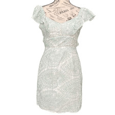 MINKPINK Ruffled Off-Shoulder Embroidered Patterned Mini Dress in Size XS