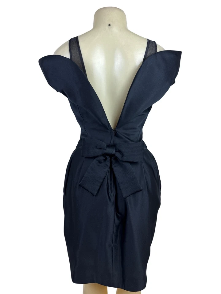 Vestido de cóctel vintage Victor Costa negro con lazo en la espalda y falda plisada talla 6 Foto 3 de 4