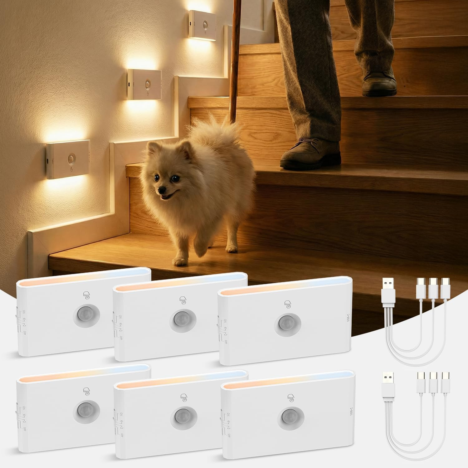 Luce Notturna Sensore Di Movimento, 3 Modalità AUTO ON/OFF Lampada LED Ricaricab