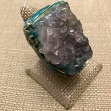 Sterling Silver Amethyst Ring 6 Gemstone Artisan Turquoise Band LARGE Statement