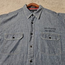 Tommy Hilfiger Shirt XL Men's True Vintage 1990s Denim Chambray Grunge Spellout