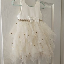 American Princess Ivory Gold Tulle Fit  Flare Party Dress Bow Glitter 18M Girls