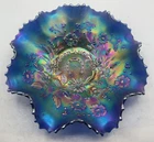 WONDERFUL VINTAGE CARNIVAL BLUE  NORTHWOOD GOOD LUCK RUFFLED BOWL BLUE HIGHLITES
