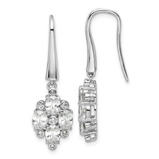 Sterling Silver Polished Fancy Cubic Zirconia Cluster Drop Dangle Earrings