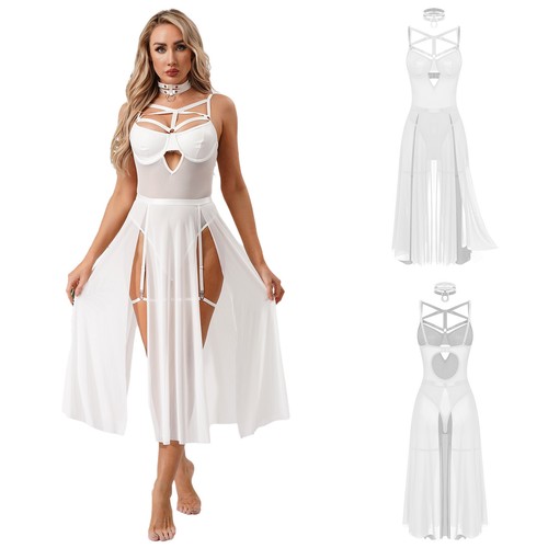 Womens Sexy Lingerie Mesh Nightgown High Side Slits Maxi Skirt Dress Nightdress - Bild 17 von 43