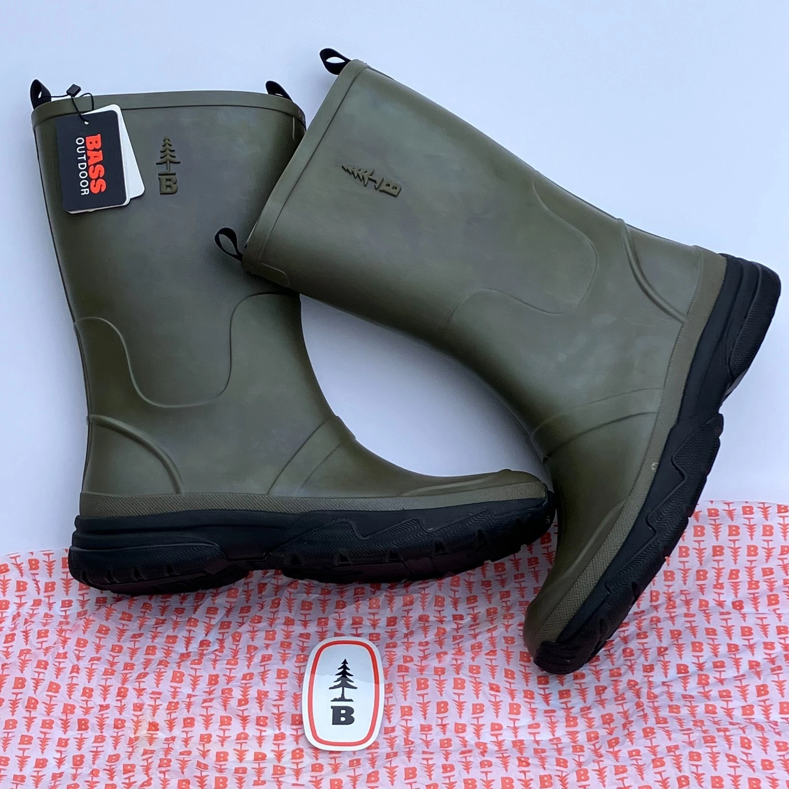 BASS OUTDOOR Men's 13 Breathable Field Rainboot Waterproof Ankle Boot Green NEW