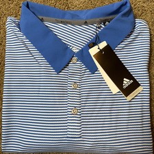 NWT Adidas Climachill Men s Golf Polo Shirt Blue Stripe 2XL Short Sleeve Stretch