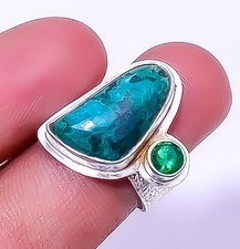 Chrysocolla Gemstone 925 Sterling Silver Handmade Ring Adjustable R9 8