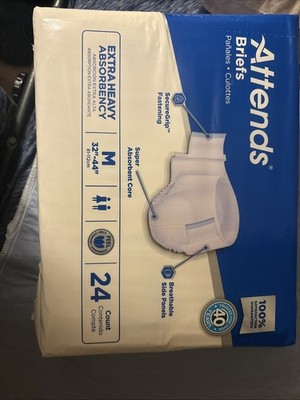 Attends  Fitted Briefs Adult Diapers, Size Medium, 24-Pack