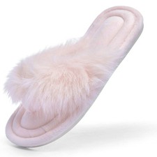 GOEWY Womens Fuzzy Slippers with Box Memory Foam Flip Flops Thong 9-10, Pink