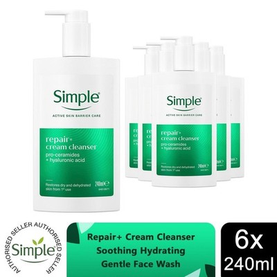 Simple Repair+ Creme Reiniger beruhigend feuchtigkeitsspendend sanftes Gesichtswasser 240ml, 6er Pack