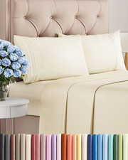 Queen 4 Piece Sheet Set Cooling Hotel Luxury Deep Pocket Off White
