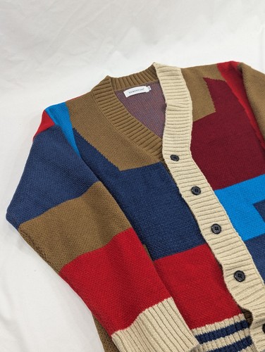 GURUNVANI Cardigan Maglione Multicolore Scollo a V Manica Lunga Color Block Uomo Med - Foto 2 di 7