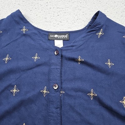 Sag Harbor Top Womens 1X Blue Short Sleeve Button Up