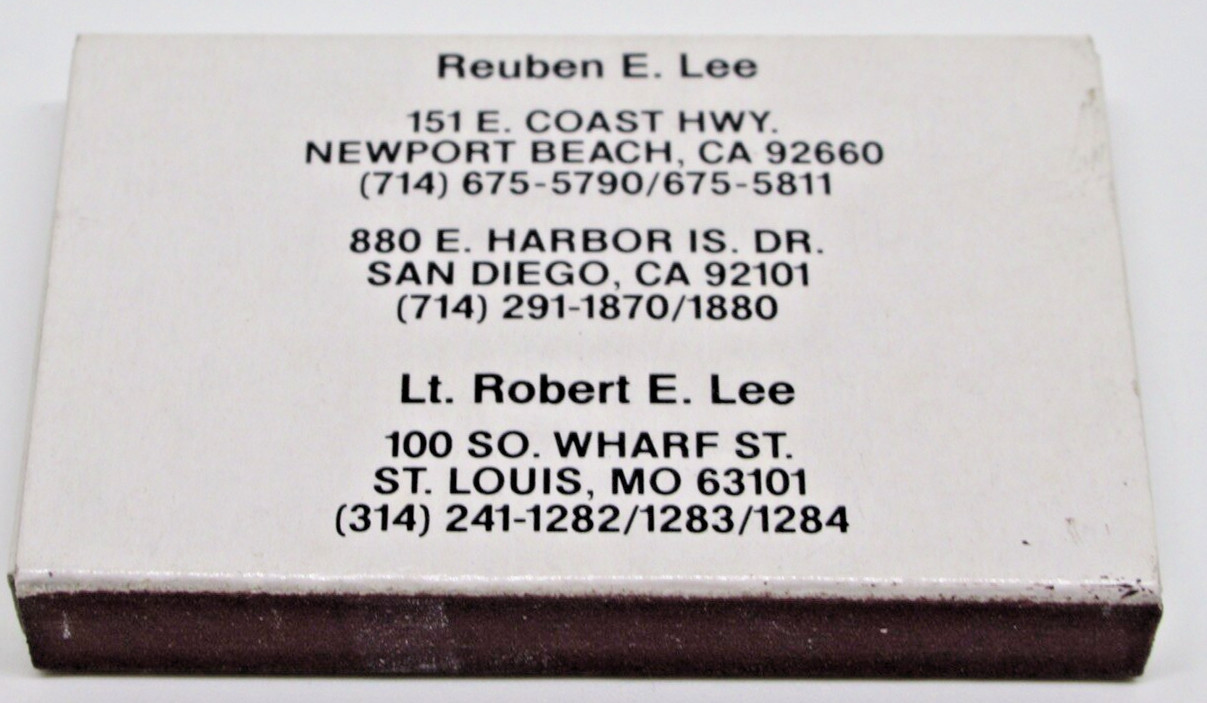 Reuben E. Lee Restaurant San Diego California Newport Beach Matchbook - Matchbox thumbnail 2