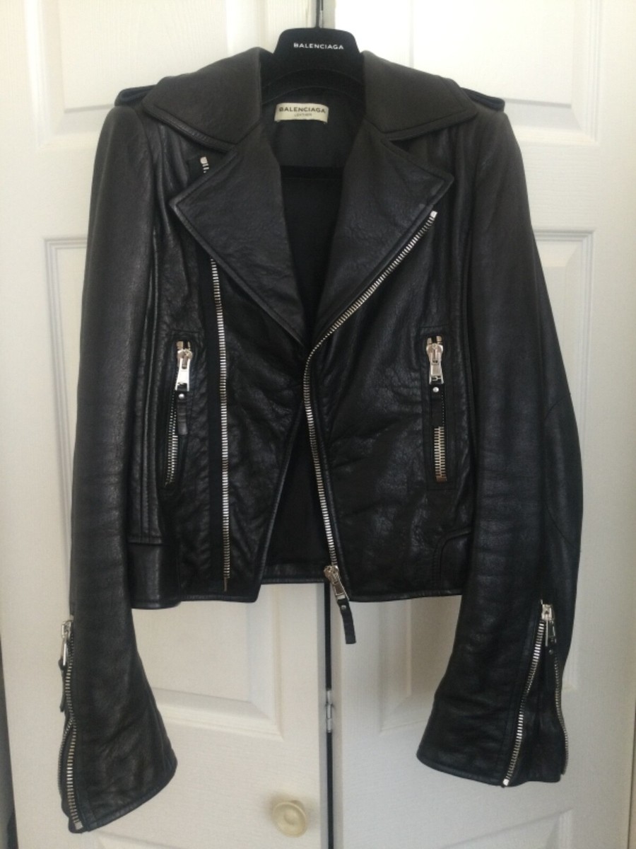BALENCIAGA 革ジャン ライダースジャケット 38 Balenciaga Black Leather Moto Biker Jacket 38 2 | eBay