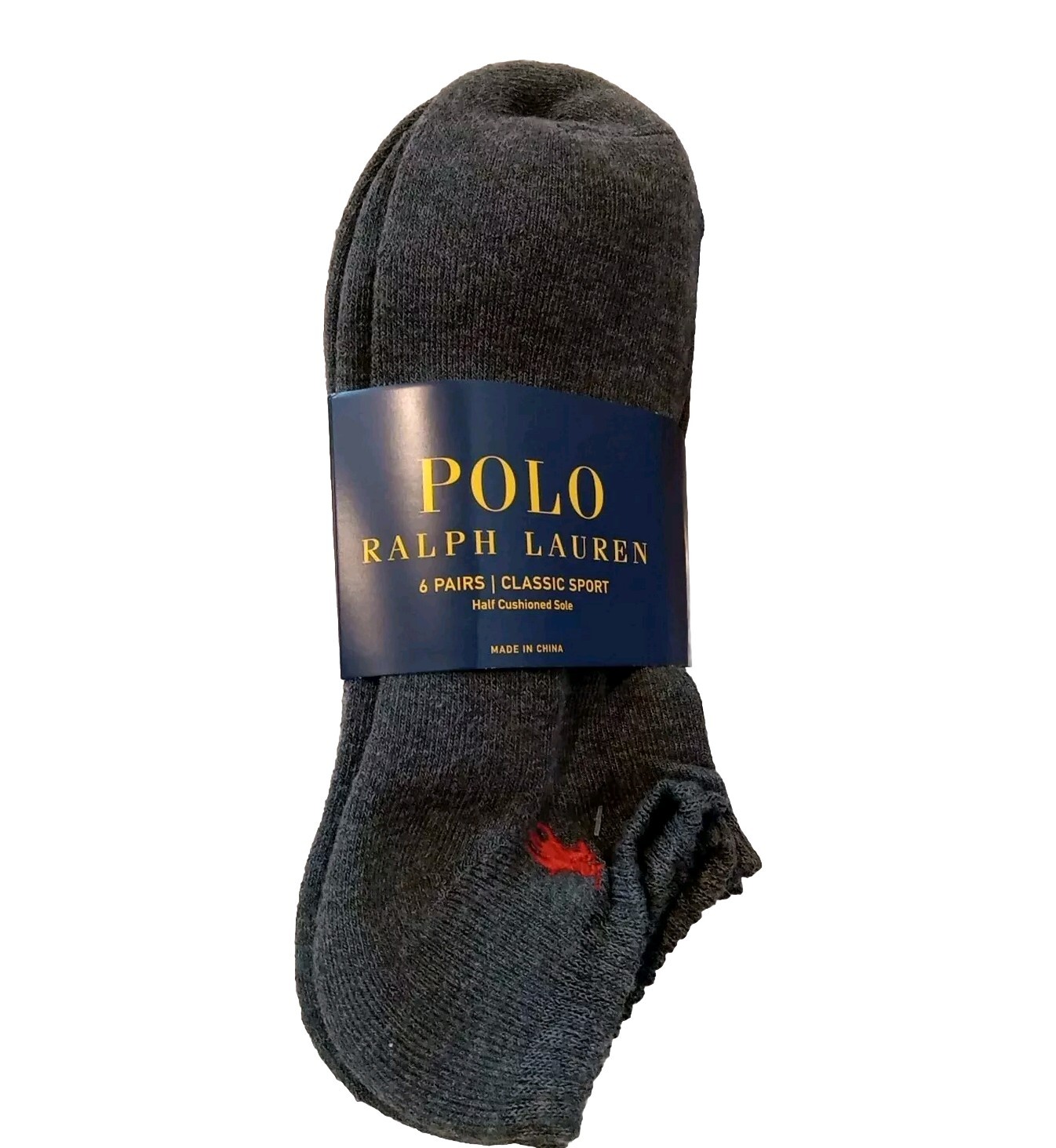 NUOVA POLO RALPH LAUREN uomo 6pz calze alla caviglia taglio basso grigio rosso pony 10 13