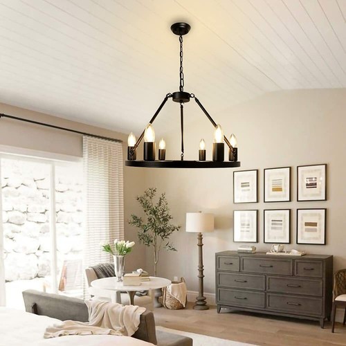6-Light Chandelier Kitchen Island Farmhouse Pendant Light Black Ceiling Light - Picture 10 of 10