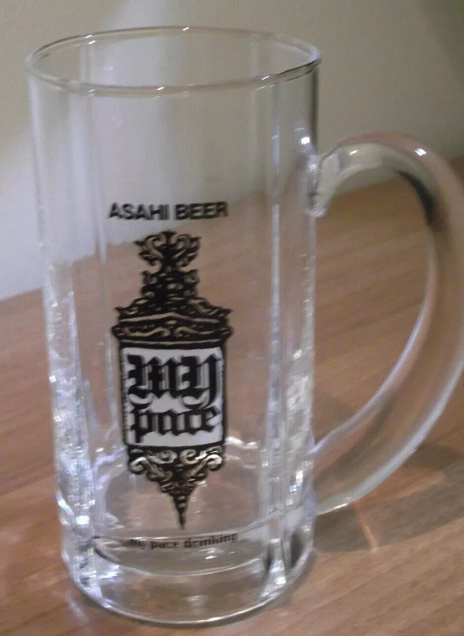 ¡RARA TAZA DE VIDRIO DE CERVEZA JAPONESA ASAHI vintage mi ritmo driking artíc...