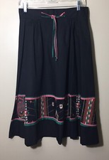 Vintage 70 s Clyde Black Southwest A Line Midi Skirt Aztec 28 Waist USA 13/14