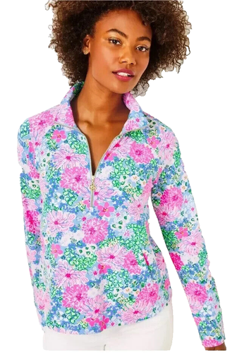 Lilly Pulitzer Popover Luxletic Melena Jacke Half Zipper Soiree All Day GR M