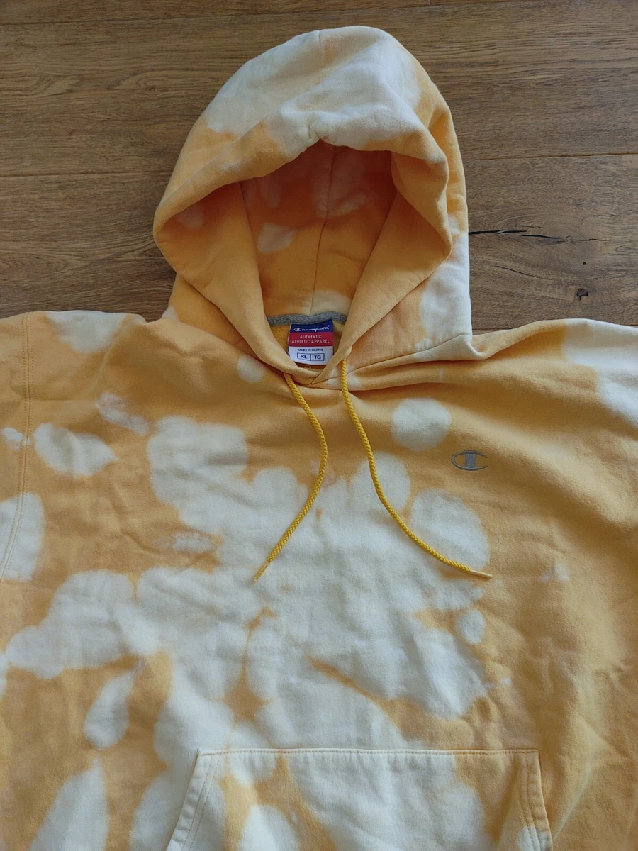 Yellow Champion Bleached Dyed Pullover Hoodie Size XL Small Flaws Read  Descript