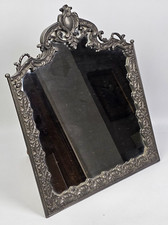 ANTICA grande CORNICE SPECCHIO in Metallo Sbalzato Argentato SPECCHIERA LIBERTY