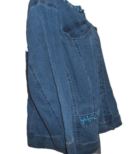 RUBY RD. WOMAN, Plus Size 24W, Blue Denim Jacket Beaded Trim, 3/4 Sleeves, VGC - Picture 8 of 10