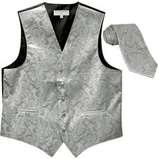 New Polyester Men's Tuxedo Vest Waistcoat  tie Paisley silver wedding formal
