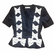 Victor Costa Bergdorf Goodman Jacket Sze 10/12 Navy White Polka Dot Bows Lattice