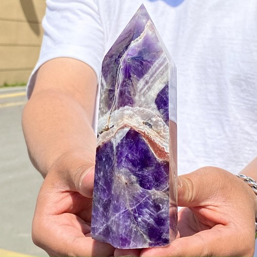 1.54LB Natural amethyst quartz crystal restoration stone pillar obelisk - 第 6/13 張圖片