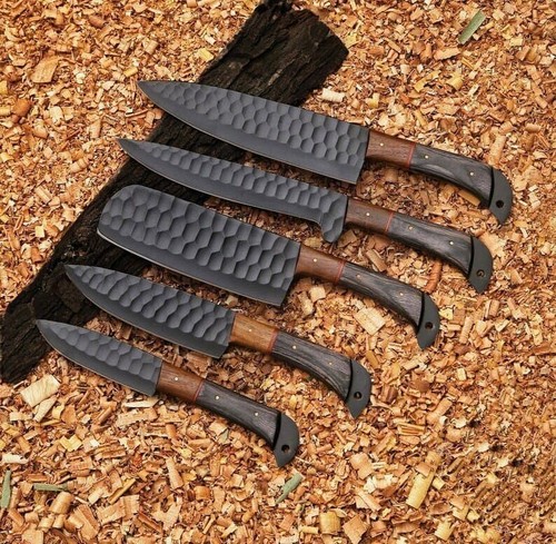 Seltenes handgeschmiedetes Kochmesserset aus Damaststahl, Küchenmesserset - Bild 2 von 4