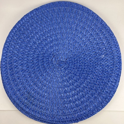 Set Of 5 Round Placemats Blue Woven Spiral Easy-Clean 14.75” Indoor/Outdoor - Picture 9 of 12
