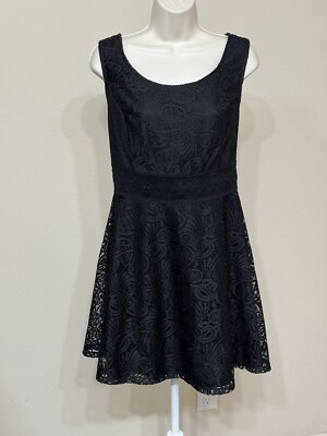 American Rag Cie Women's Black Lace Overlay Fit/Flared Sleeveless Short  Dress OX | eBay