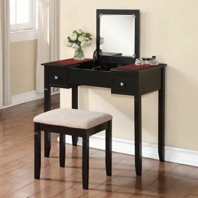 Black Cherry Finish Wooden 3pc Vanity Set Table Stool Makeup Mirror Bedroom Desk For Sale Online