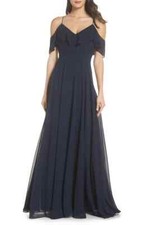 JENNY YOO COLD SHOULDER CHIFFON NAVY GOWN DRESS sz 4