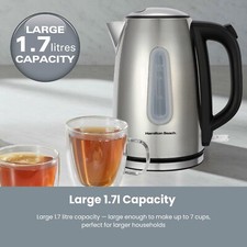 Hamilton 1.7L Stainless Steel Electric Kettle - 3000W with Overheat Protection