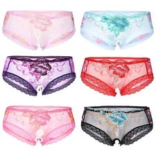 Men's Embroidery Floral Lace Panties Stretchy Sexy Sissy Briefs Underwear